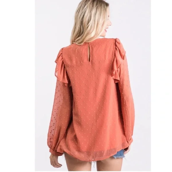 Jodifl Swiss Dot Rust Floral Embroidery Top - Picture 2 of 8